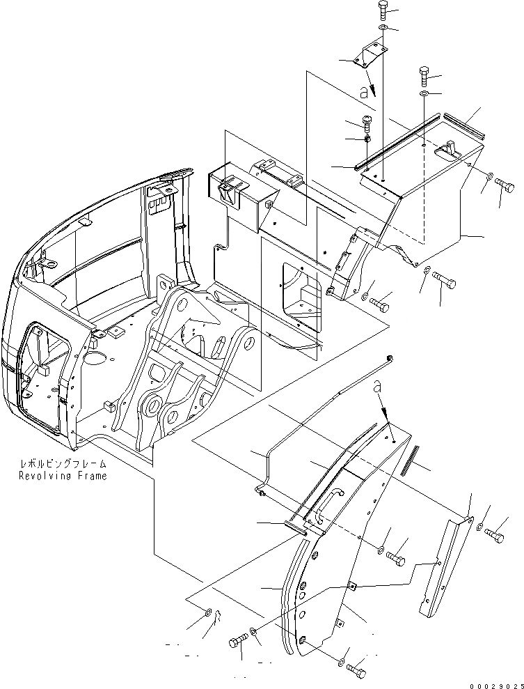 Схема запчастей Komatsu PC78US-6 - ПЕРЕДН. КРЫШКА(БАК COVER) (ДЛЯ НАВЕСН. ОБОРУД.) (YELНИЗ.) (/)(№-) ЧАСТИ КОРПУСА