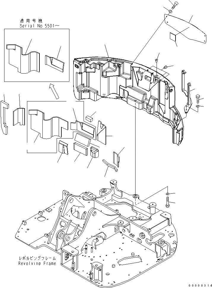 Схема запчастей Komatsu PC78US-6 - ПРОТИВОВЕС (БЕЗ ОТВАЛ)(YELНИЗ.)(№-) ЧАСТИ КОРПУСА