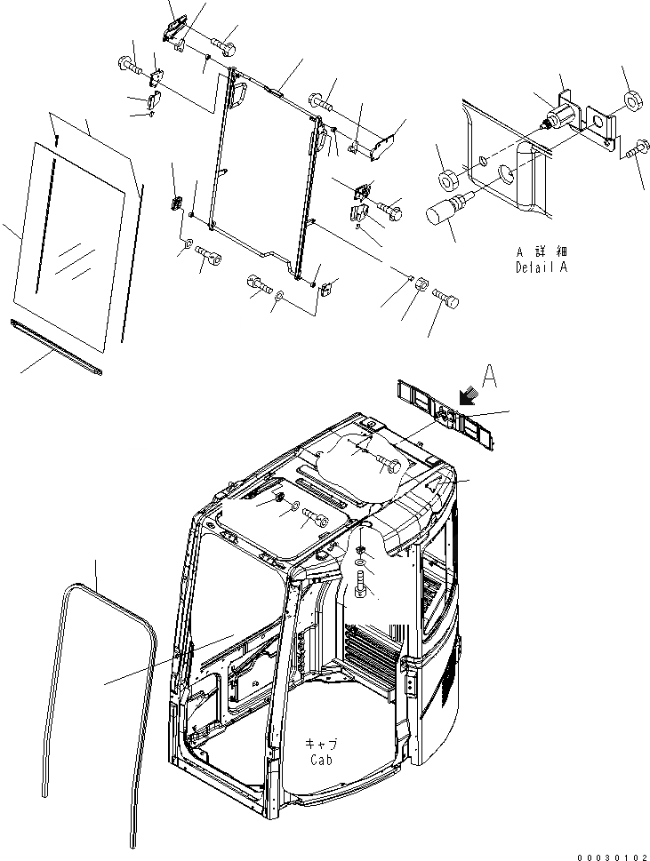 Схема запчастей Komatsu PC78UU-6 - КАБИНА (ПЕРЕДН. ОКНА)(№-) КАБИНА ОПЕРАТОРА И СИСТЕМА УПРАВЛЕНИЯ