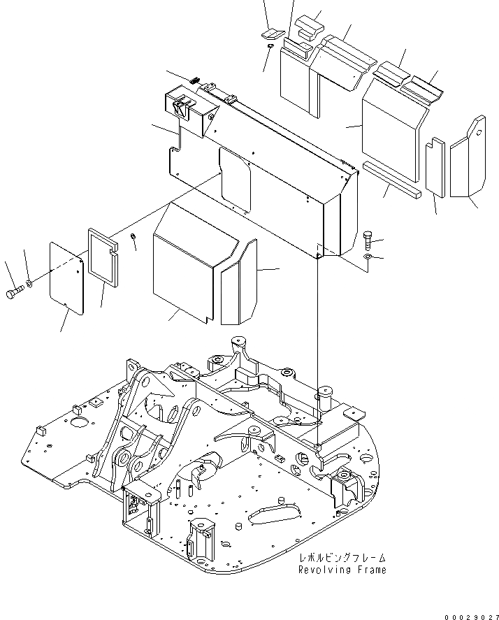 Схема запчастей Komatsu PC78UU-6 - ПЕРЕГОРОДКА. КРЫШКА(YELНИЗ.)(№-) ЧАСТИ КОРПУСА