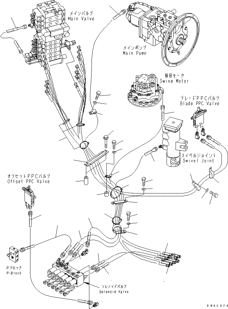 Схема запчастей Komatsu PC78UU-6 - P.P.C ОСНОВН. ЛИНИЯ (/) ГИДРАВЛИКА