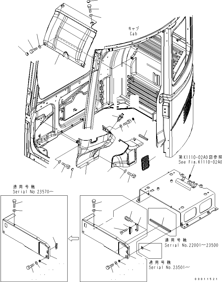 Схема запчастей Komatsu PC78UU-6 - ПОКРЫТИЕ ПОЛА (КАБИНА) КАБИНА ОПЕРАТОРА И СИСТЕМА УПРАВЛЕНИЯ