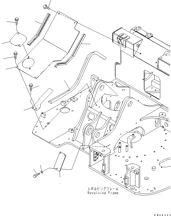 Схема запчастей Komatsu PC78UU-6 - ПЕРЕДН. КРЫШКА(ЦЕНТР. COVER) (ДЛЯ НАВЕСА)(№-) ЧАСТИ КОРПУСА