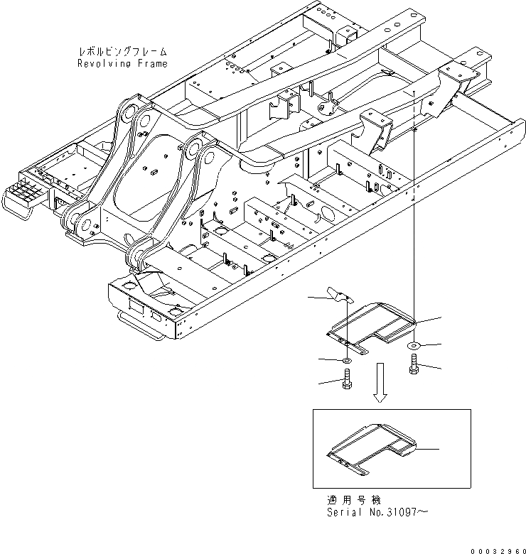 Схема запчастей Komatsu PC800-6 - НИЖН. КРЫШКА (ОСНОВНАЯ РАМА) (ЦЕНТР.) (С ВОДООТДЕЛИТЕЛЕМ)(№-) ЧАСТИ КОРПУСА