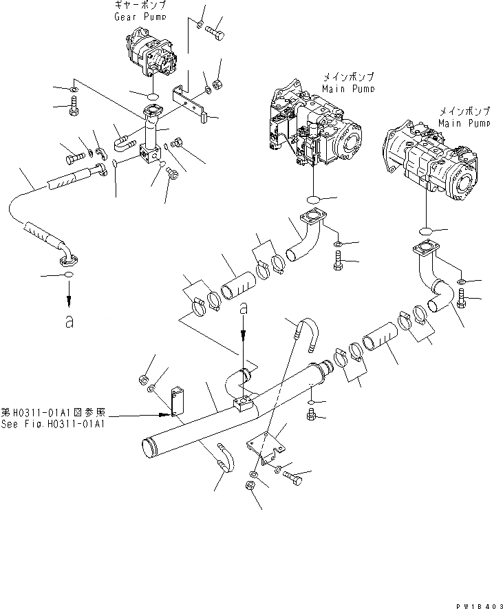 Схема запчастей Komatsu PC800-6-AM - ВСАСЫВ. ТРУБЫ (НАСОС)(№-) ГИДРАВЛИКА