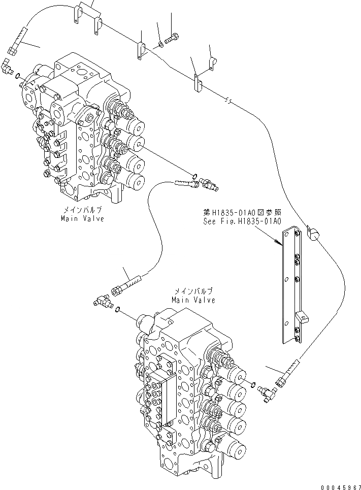 Схема запчастей Komatsu PC800-8R - PPC СТРЕЛА И КОВШ ТРУБЫ (ДЛЯ ПОГРУЗ.) ГИДРАВЛИКА