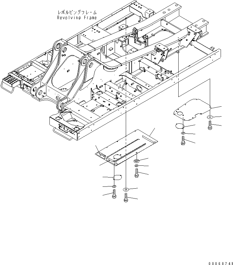 Схема запчастей Komatsu PC800-8R - НИЖН. КРЫШКА (ОСНОВНАЯ РАМА) (ЦЕНТР. И ПРАВ.)(№-) ЧАСТИ КОРПУСА