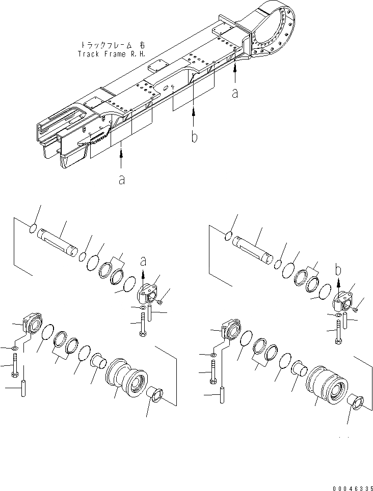 Схема запчастей Komatsu PC800-8R - ГУСЕНИЧНАЯ РАМА (ОПОРНЫЙ КАТОК) (ДВУБОРТН.) (ПРАВ.) ХОДОВАЯ