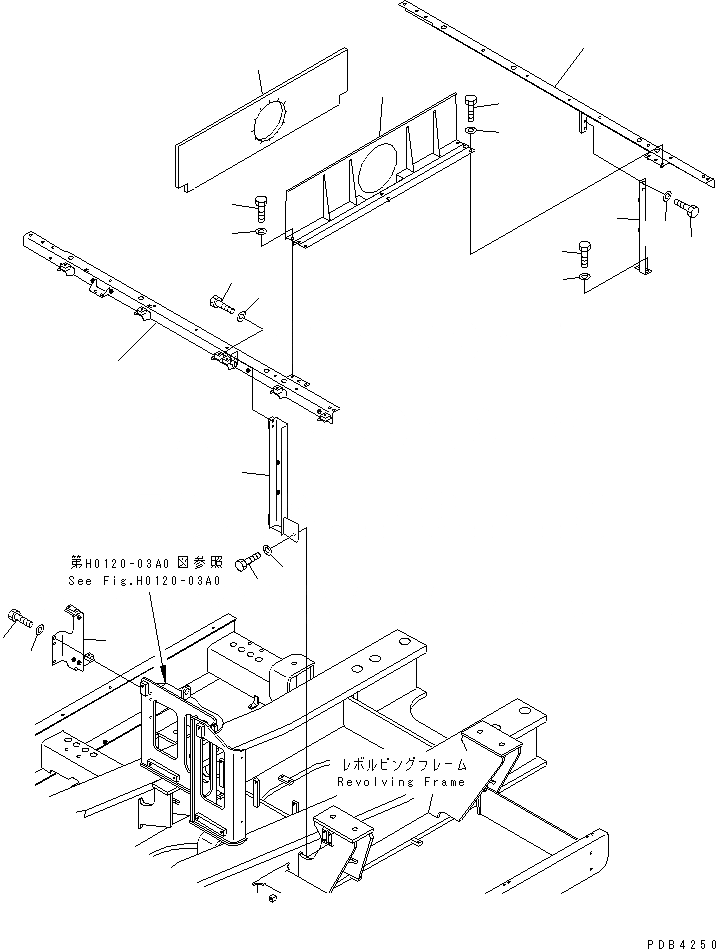 Схема запчастей Komatsu PC800-6 - РАМА (ОТСЕК ДВИГАТЕЛЯ) (КАБИНА)(№-) ЧАСТИ КОРПУСА