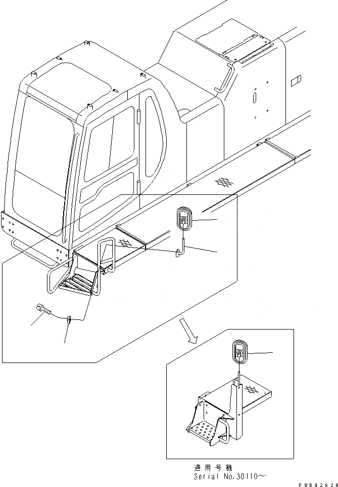 Схема запчастей Komatsu PC800-6 - ЗАДН. VIEW MIRROR¤ ЛЕВ. (СТУПЕНИ)(№-7) ЧАСТИ КОРПУСА