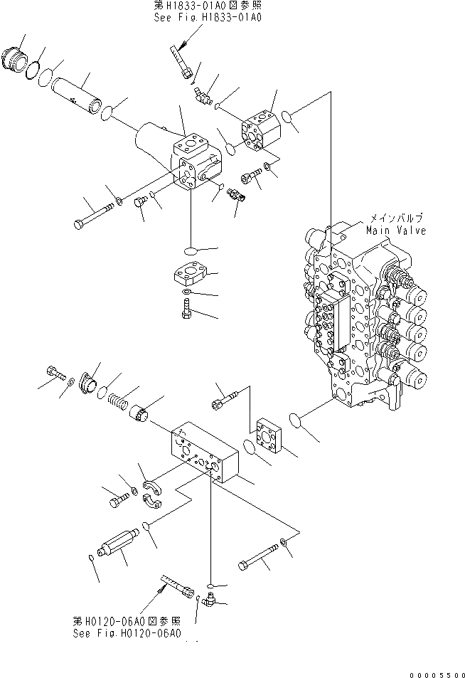 Схема запчастей Komatsu PC800-7 - ОСНОВН. КЛАПАН (5-СЕКЦИОНН. КЛАПАН) (КЛАПАН КОНТРОЛЯ ПОДЪЕМА И ПРОХОДНОЙ ФИЛЬТР) ГИДРАВЛИКА
