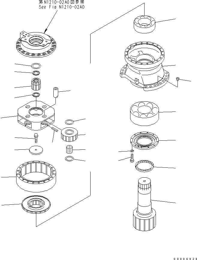 Схема запчастей Komatsu PC800LC-8K - МЕХАНИЗМ ПОВОРОТА (2 НЕСУЩИЙ ЭЛЕМЕНТ И ШЕСТЕРНЯ) (ПЕРЕДН.) N ПОВОРОТН. КРУГ И КОМПОНЕНТЫ