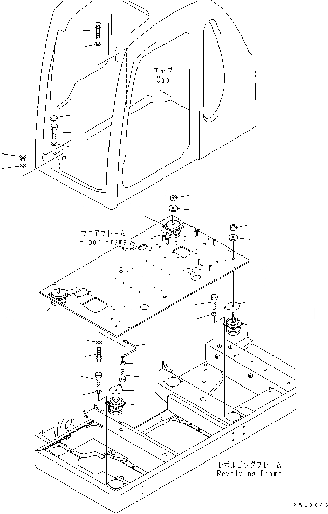 Схема запчастей Komatsu PC800SE-6-AM - КРЕПЛЕНИЕ ПОЛА(№-) КАБИНА ОПЕРАТОРА И СИСТЕМА УПРАВЛЕНИЯ