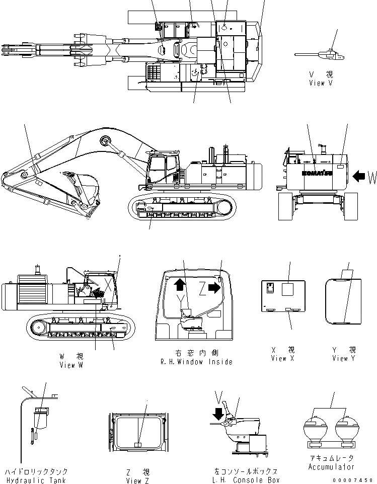 Схема запчастей Komatsu PC800SE-7-M1 - МАРКИРОВКА (OPERATING И ПРЕДУПРЕЖДАЮЩ. МАРКИРОВКА) (ЯПОН.) МАРКИРОВКА