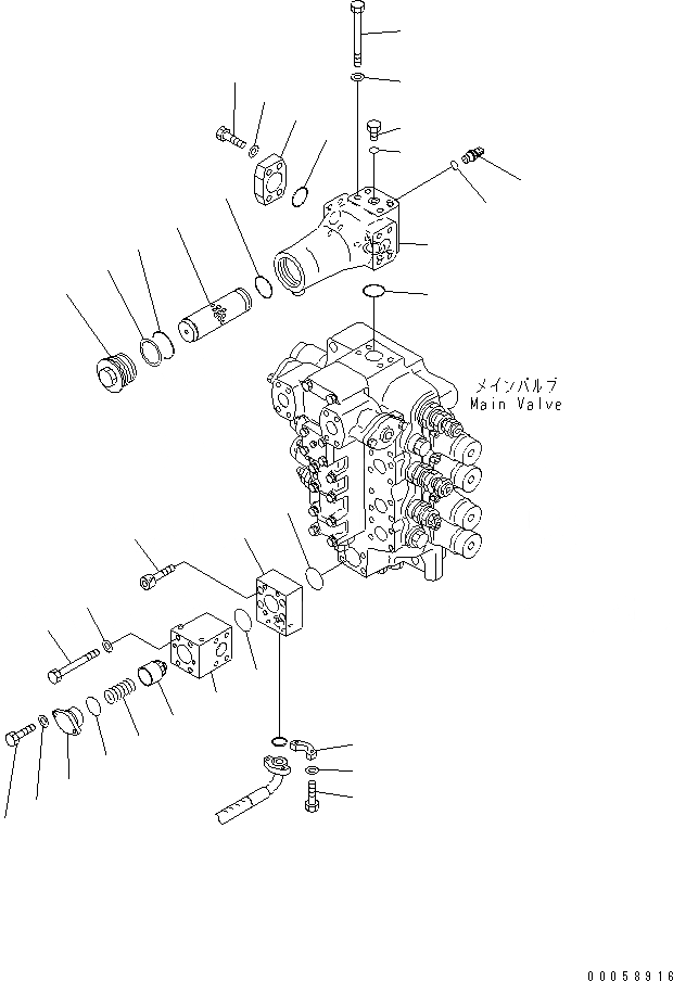 Схема запчастей Komatsu PC800SE-8R - ОСНОВН. КЛАПАН (4-Х СЕКЦИОНН. КЛАПАН) (КЛАПАН КОНТРОЛЯ ПОДЪЕМА И ПРОХОДНОЙ ФИЛЬТР) ГИДРАВЛИКА