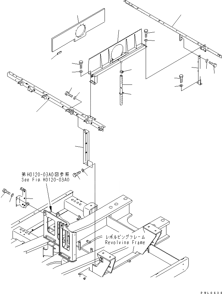 Схема запчастей Komatsu PC800SE-6 - РАМА (ОТСЕК ДВИГАТЕЛЯ) (КАБИНА)(№-7) ЧАСТИ КОРПУСА