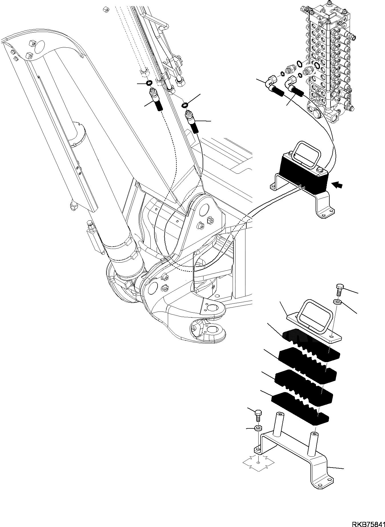 Схема запчастей Komatsu PC80MR-3 - ГИДРОЛИНИЯ (РУКОЯТЬ ЛИНИЯ) (/) РАБОЧЕЕ ОБОРУДОВАНИЕ ГИДРАВЛИКА