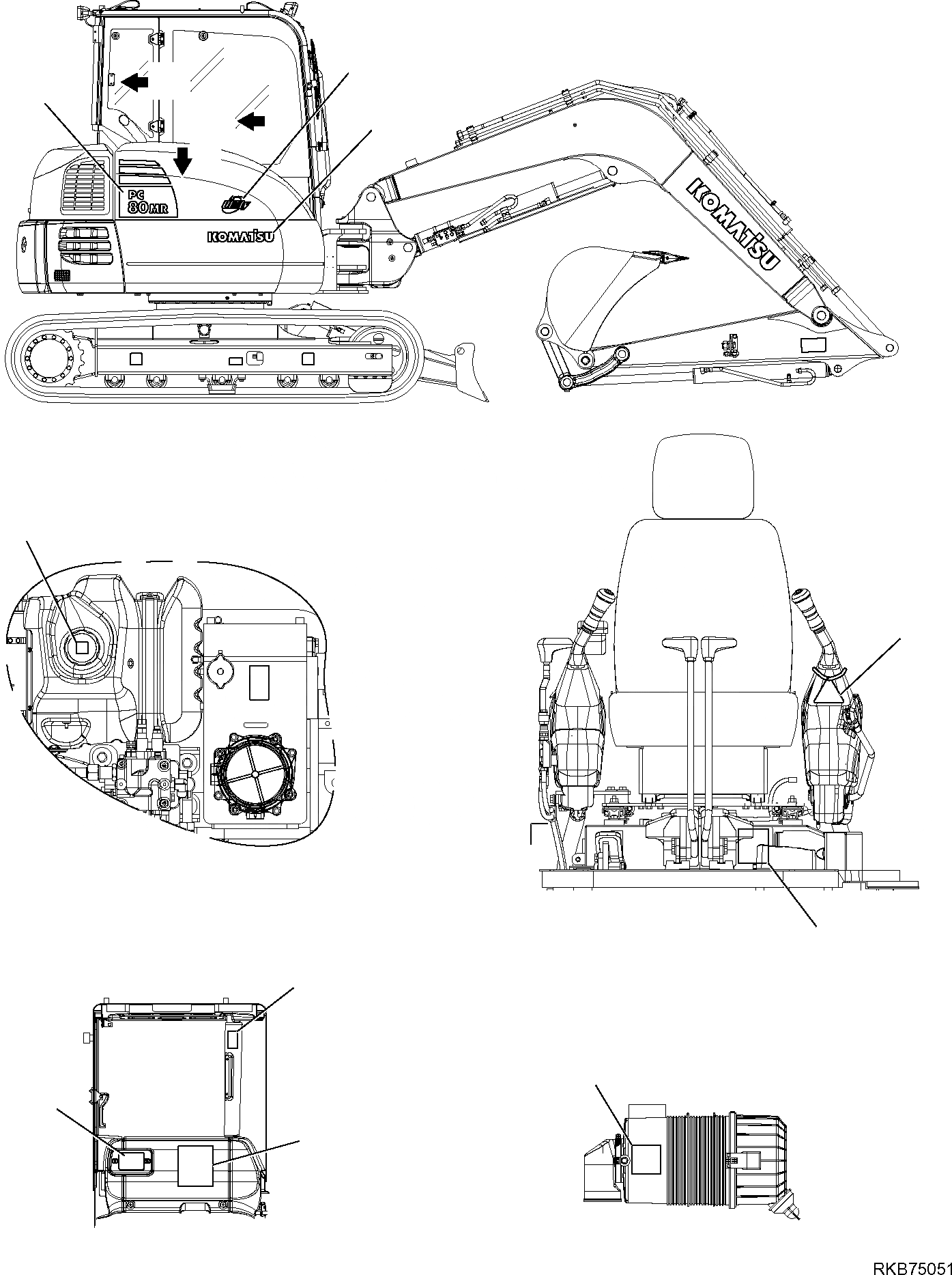 Схема запчастей Komatsu PC80MR-3 - МАРКИРОВКА (/) МАРКИРОВКА