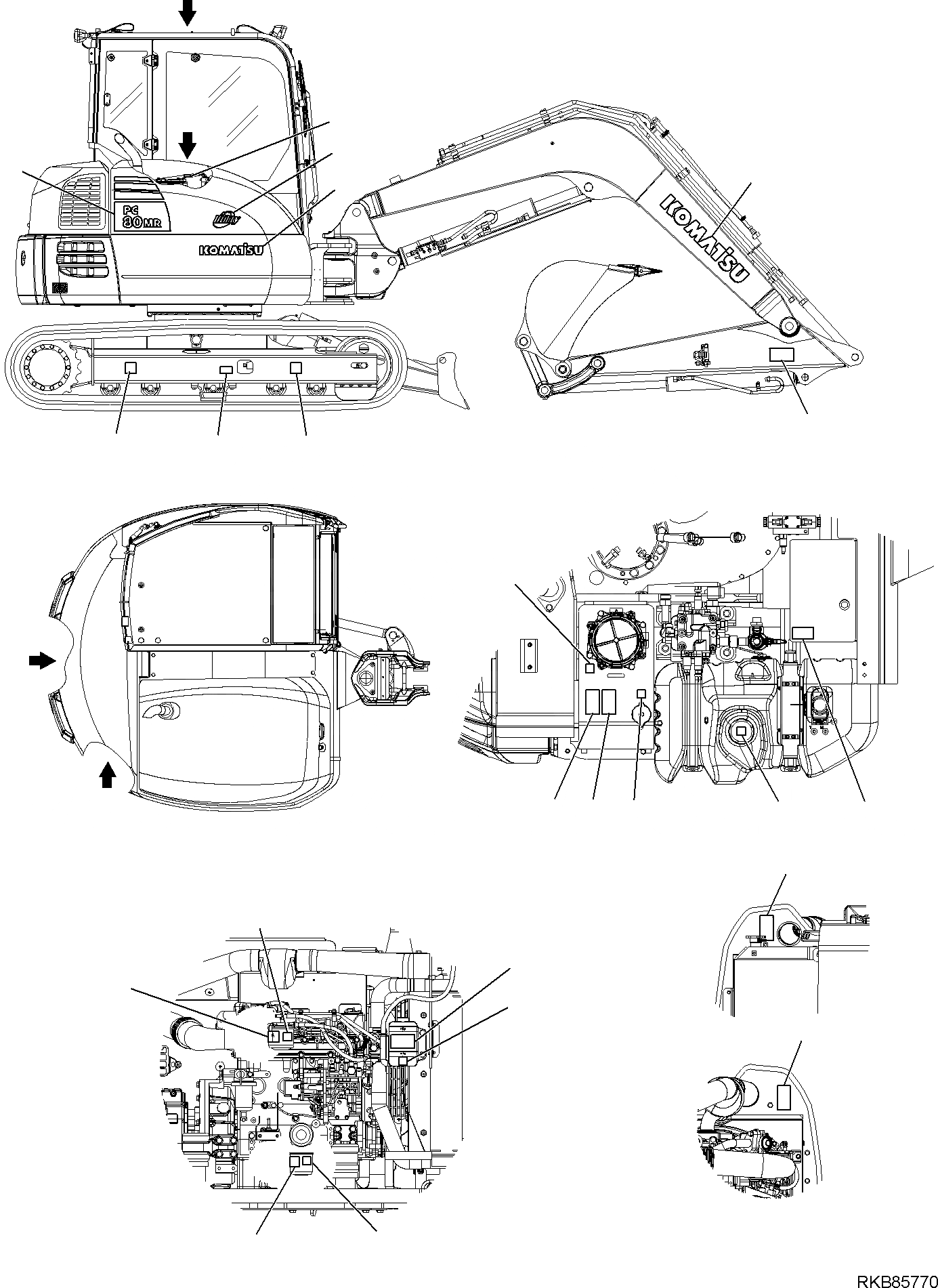 Схема запчастей Komatsu PC80MR-3 - МАРКИРОВКА (С ПРОПОРЦИОНАЛЬН. УПРАВЛ-ЕS) (/) МАРКИРОВКА