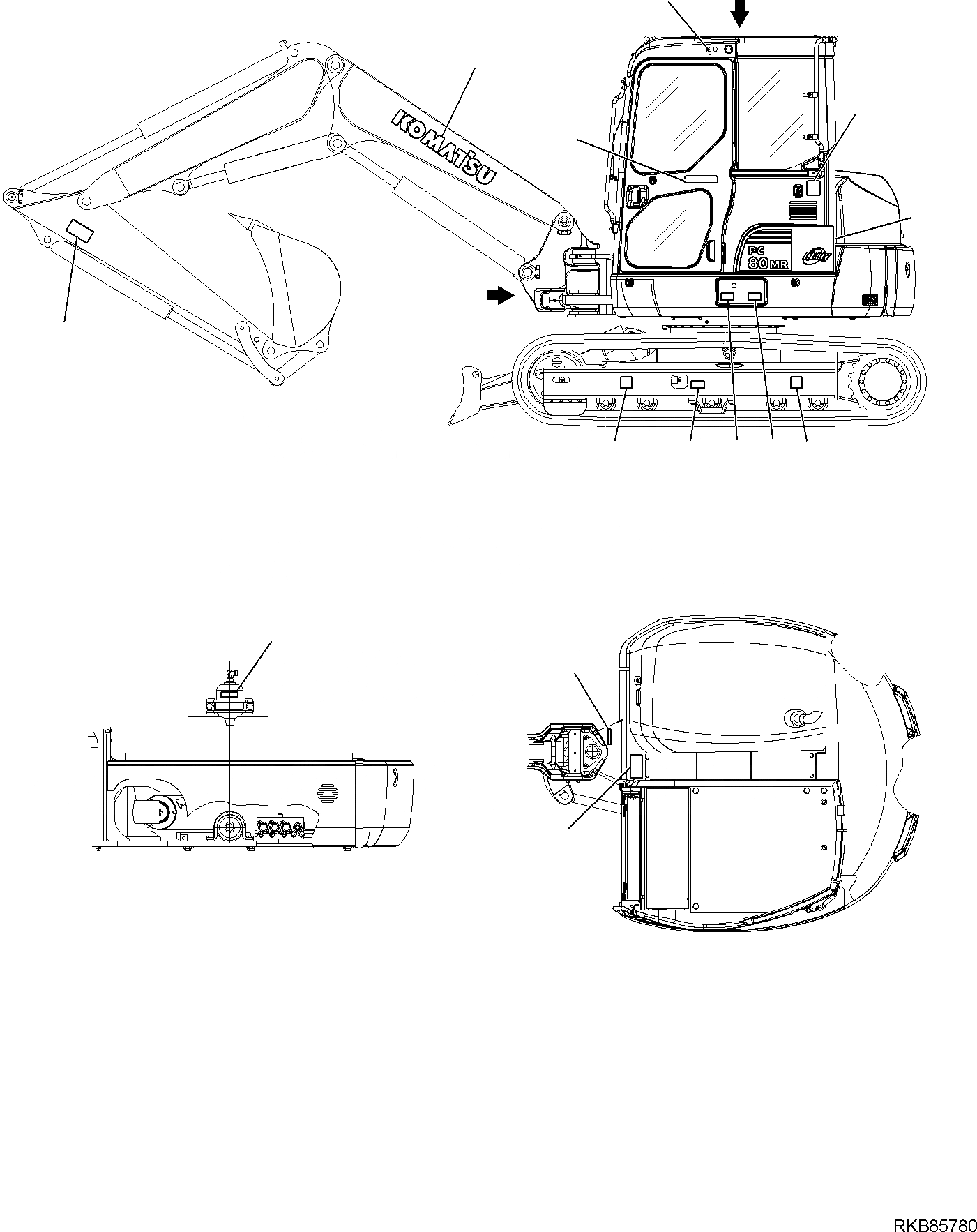 Схема запчастей Komatsu PC80MR-3 - МАРКИРОВКА (С 2-СЕКЦИОНН. СТРЕЛА ) (С ПРОПОРЦИОНАЛЬН. УПРАВЛ-ЕS) (/) МАРКИРОВКА