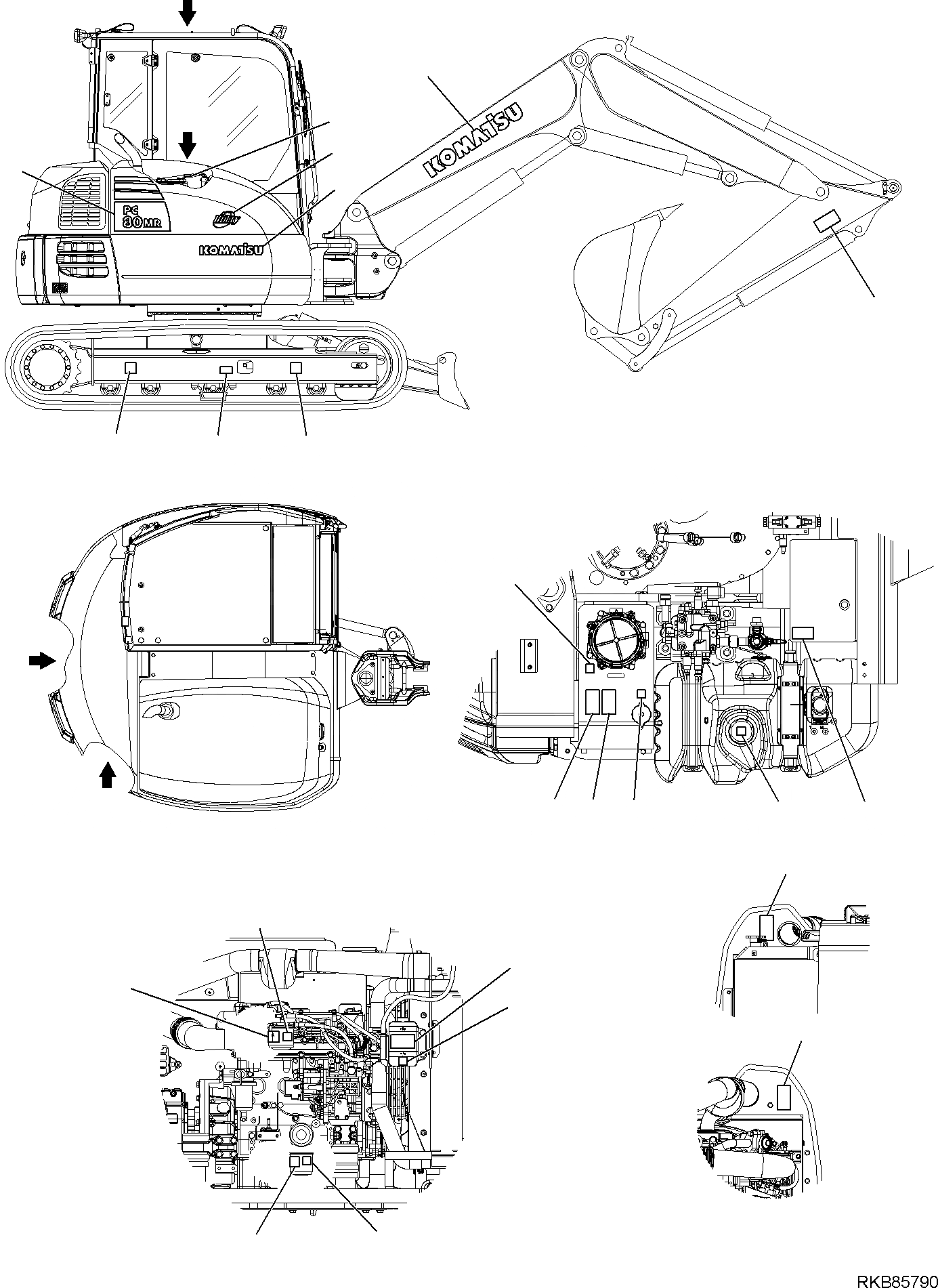 Схема запчастей Komatsu PC80MR-3 - МАРКИРОВКА (С 2-СЕКЦИОНН. СТРЕЛА ) (С ПРОПОРЦИОНАЛЬН. УПРАВЛ-ЕS) (/) МАРКИРОВКА