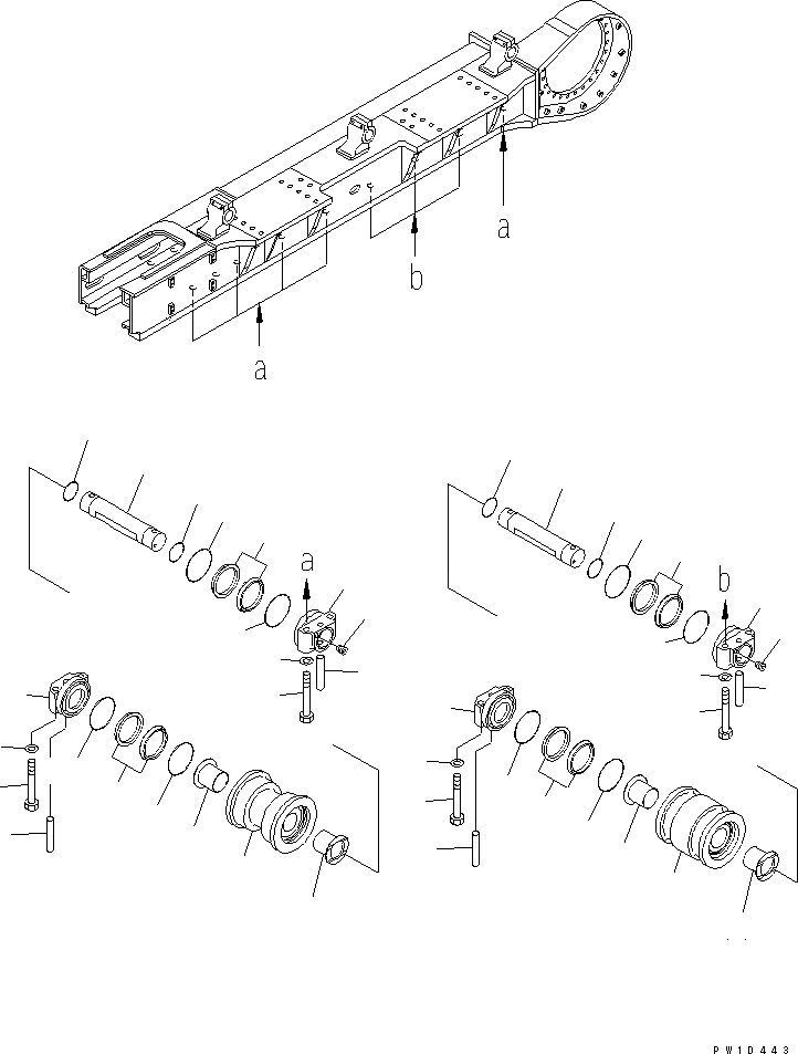 Схема запчастей Komatsu PC850-8 - ГУСЕНИЧНАЯ РАМА (ОПОРНЫЙ КАТОК) (ДВУБОРТН.) (ПРАВ.) ХОДОВАЯ