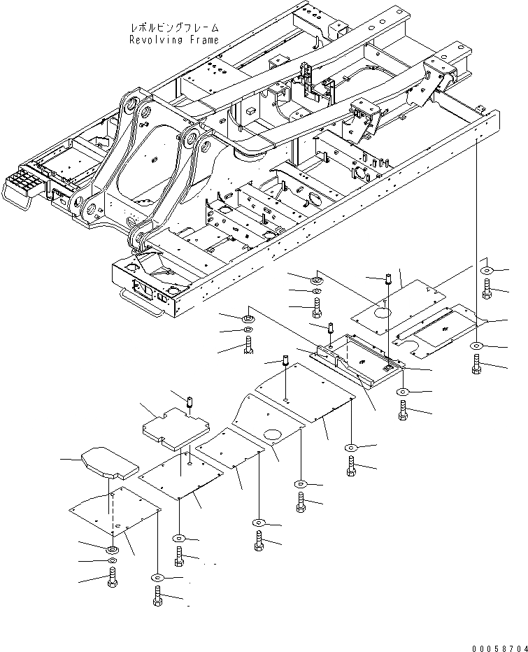 Схема запчастей Komatsu PC850-8R - НИЖН. КРЫШКА (УСИЛ.) (ОСНОВНАЯ РАМА) (ЛЕВ.) ЧАСТИ КОРПУСА