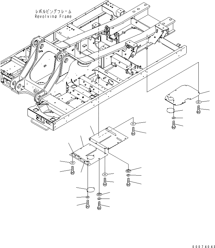 Схема запчастей Komatsu PC850-8R - НИЖН. КРЫШКА (УСИЛ.) (ОСНОВНАЯ РАМА) (ЦЕНТР. И ПРАВ.)(№-) ЧАСТИ КОРПУСА