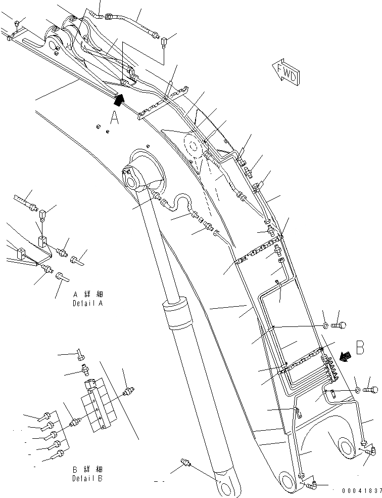 Схема запчастей Komatsu PC850-8 - СТРЕЛА (8.M) (УСИЛ.) (СМАЗКА) (ДЛЯ ЭКСКАВАТ.)(№-) РАБОЧЕЕ ОБОРУДОВАНИЕ