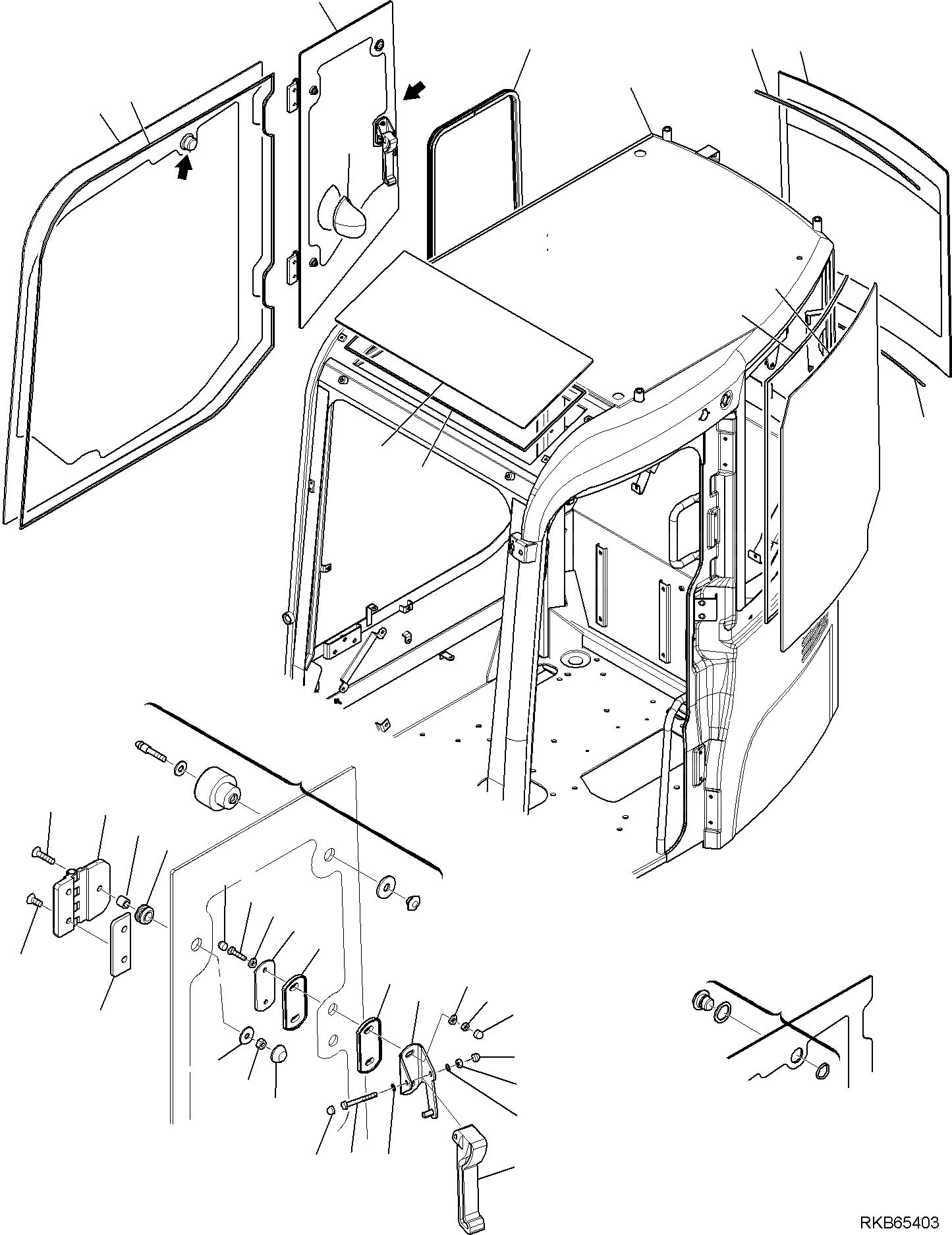 Схема запчастей Komatsu PC88MR-6 - КАБИНА (/9) ЧАСТИ КОРПУСА И КАБИНА