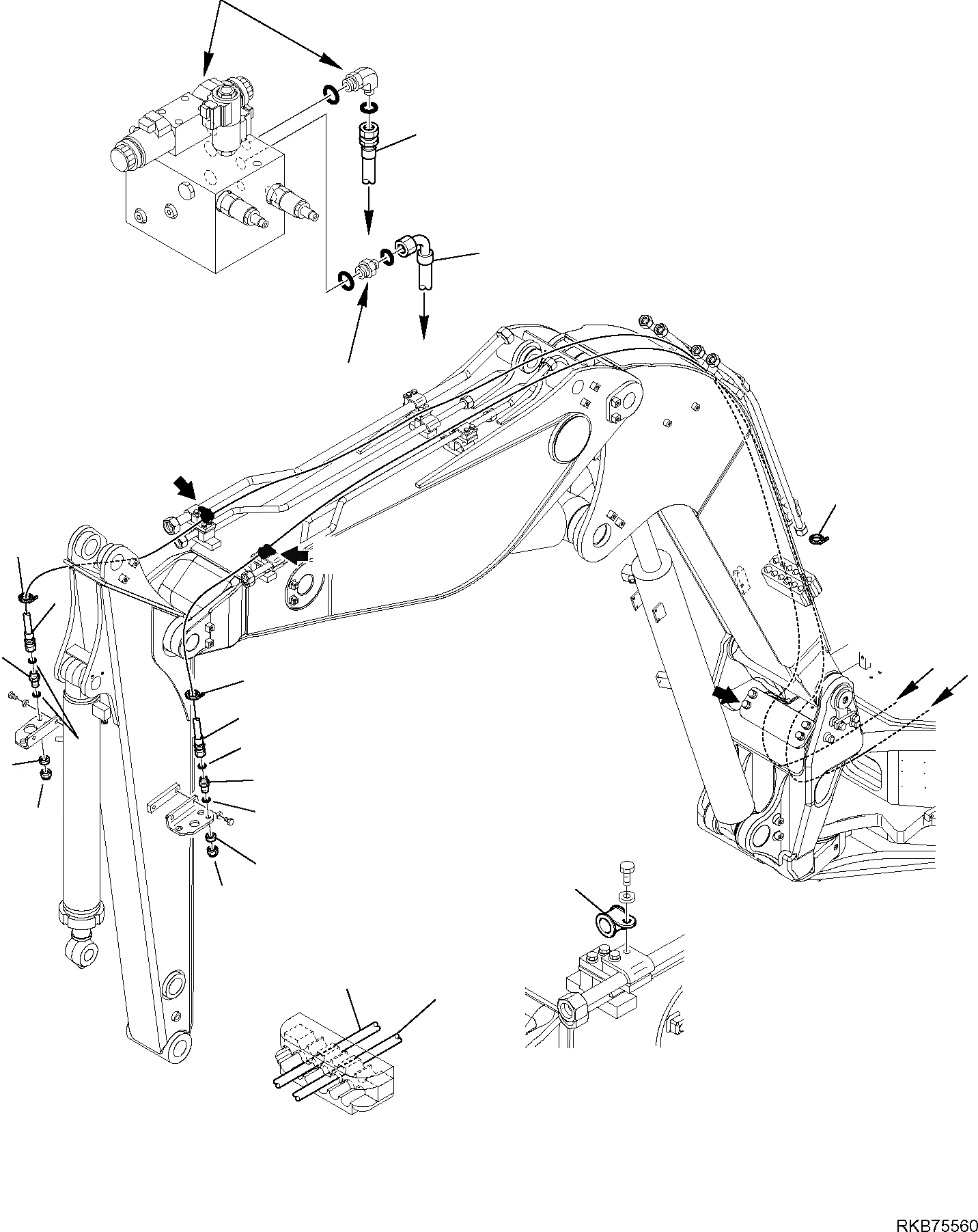 Схема запчастей Komatsu PC88MR-6 - ГИДРОЛИНИЯ (ВРАЩАЮЩ.-РЕЖУЩ. ЦИЛИНДР КОВША)(ДЛЯ 2-СЕКЦИОНН. СТРЕЛЫ) (/) РАБОЧЕЕ ОБОРУДОВАНИЕ ГИДРАВЛИКА