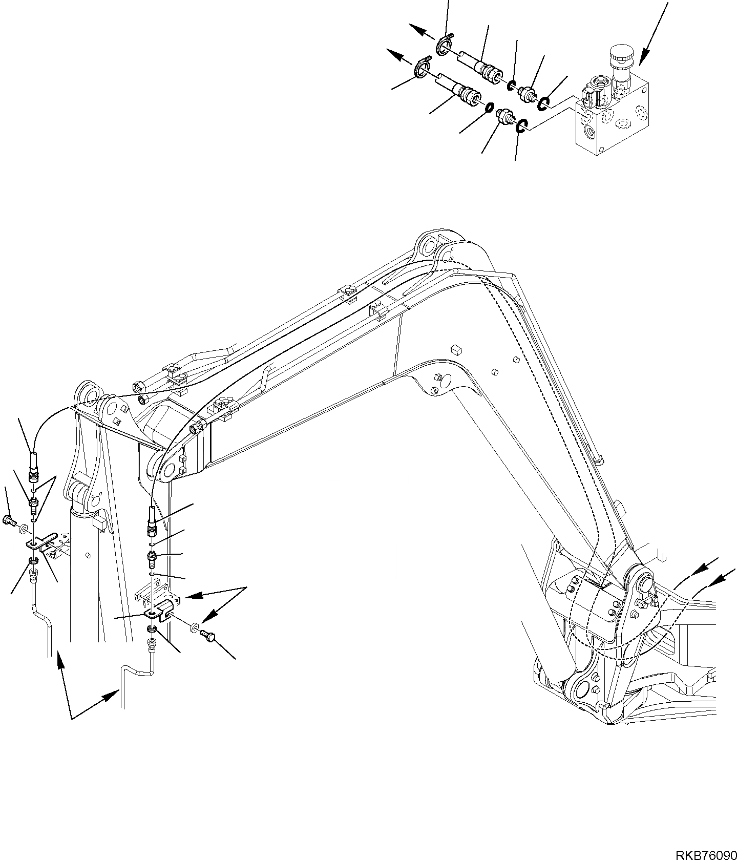 Схема запчастей Komatsu PC88MR-6 - ГИДРОЛИНИЯ (БЫСТРОСЪЕМН. МЕХ-М) (/) РАБОЧЕЕ ОБОРУДОВАНИЕ ГИДРАВЛИКА