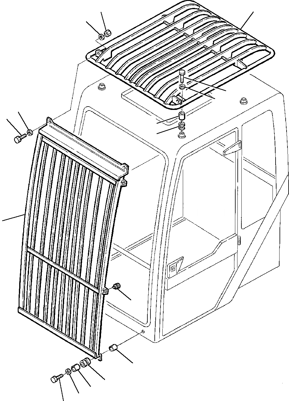 Схема запчастей Komatsu PC95-1 - TOP И ФРОНТАЛЬНАЯ ЗАЩИТА (КАБИНА) ЧАСТИ КОРПУСА И КАБИНА