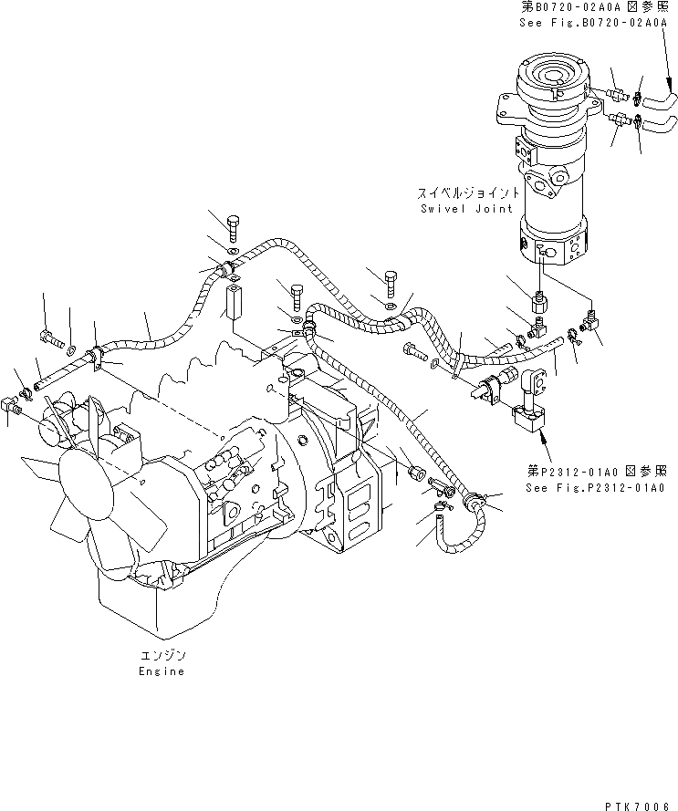 Схема запчастей Komatsu PW128UU-1 - ГИДР. ПРОВОД. ОБОГРЕВАТЕЛЯ(№-) КОМПОНЕНТЫ ДВИГАТЕЛЯ