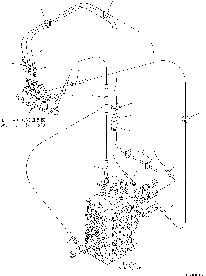 Схема запчастей Komatsu PW128UU-1 - P.P.C. ОСНОВН. ЛИНИЯ (ВЕРХН.) (E.P.C ШЛАНГИ) (-OR OFFSET СТРЕЛА)(№-) ГИДРАВЛИКА