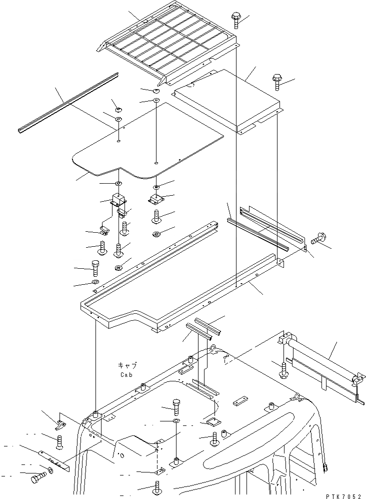 Схема запчастей Komatsu PW128UU-1 - КАБИНА (/) (КРЫША SLIDE ОКНА)(№-) КАБИНА ОПЕРАТОРА И СИСТЕМА УПРАВЛЕНИЯ