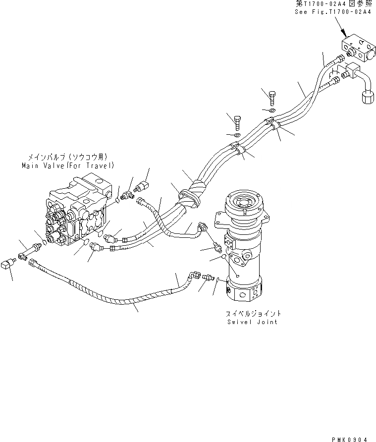 Схема запчастей Komatsu PW128UU-1 - ОПОРА ЛИНИЯ (/) НИЖНЯЯ ГИДРОЛИНИЯ И ЛИНИЯ ХОДА