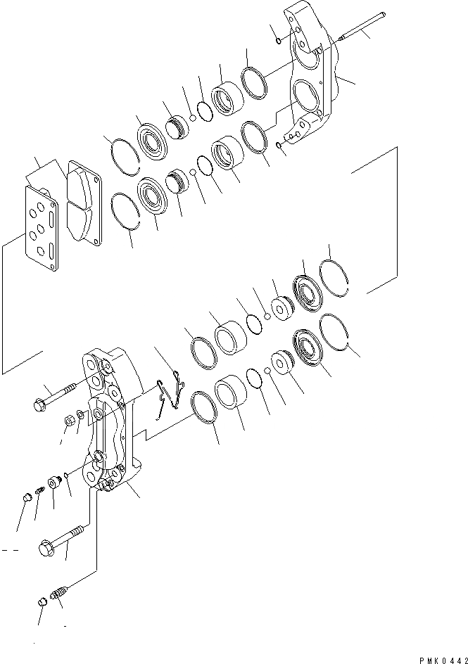 Схема запчастей Komatsu PW128UU-1 - ПЕРЕДН. ПРИВОД (ТОРМОЗ. CALIPER) (ЛЕВ.)(№-) НИЖНЯЯ ГИДРОЛИНИЯ И ЛИНИЯ ХОДА