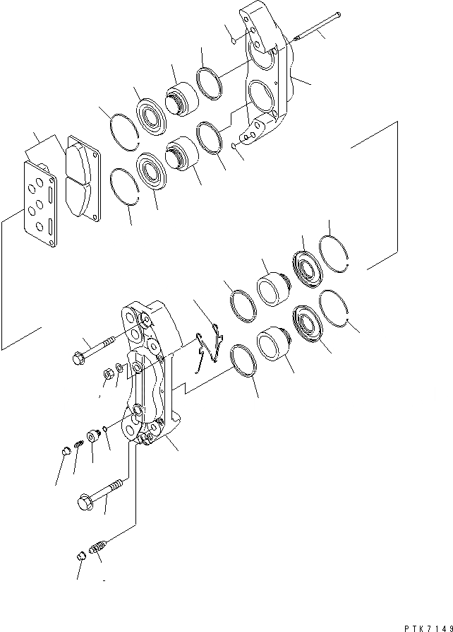 Схема запчастей Komatsu PW128UU-1 - ПЕРЕДН. ПРИВОД (ТОРМОЗ. CALIPER) (ЛЕВ.)(№-) НИЖНЯЯ ГИДРОЛИНИЯ И ЛИНИЯ ХОДА