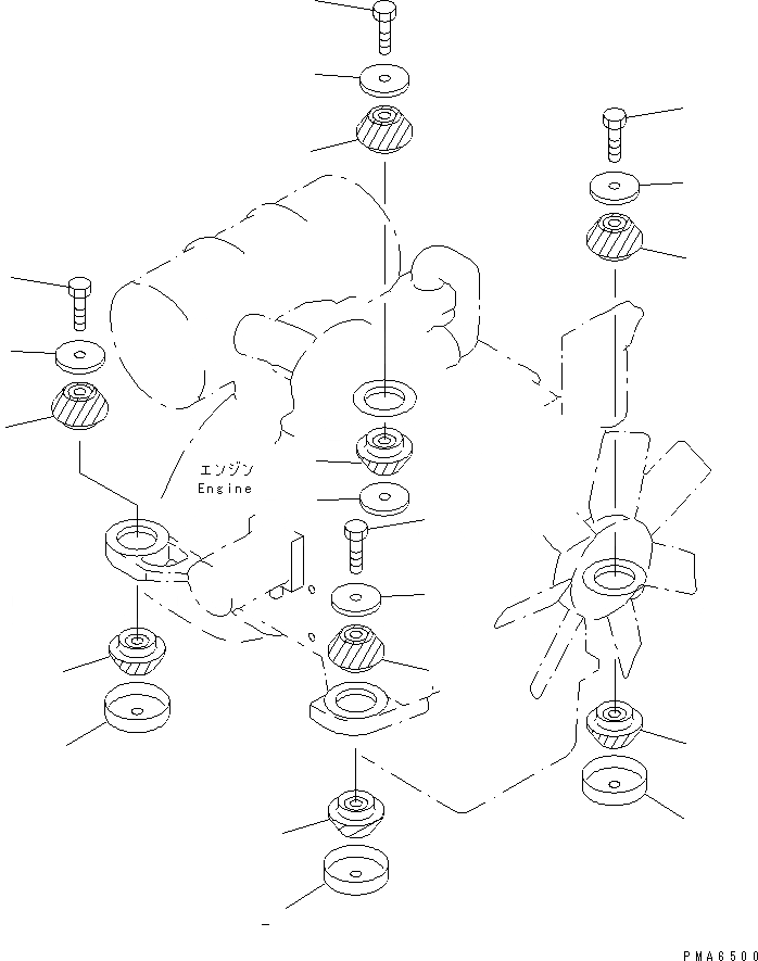 Схема запчастей Komatsu PW130-6K - КРЕПЛЕНИЕ ДВИГАТЕЛЯ КОМПОНЕНТЫ ДВИГАТЕЛЯ