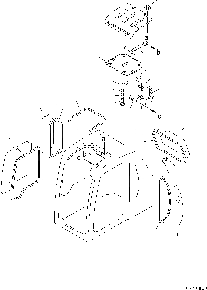 Схема запчастей Komatsu PW130-6K - КАБИНА (/7) (ОКНА И ВЕНТИЛЯТОР В КРЫШЕ) КАБИНА ОПЕРАТОРА И СИСТЕМА УПРАВЛЕНИЯ