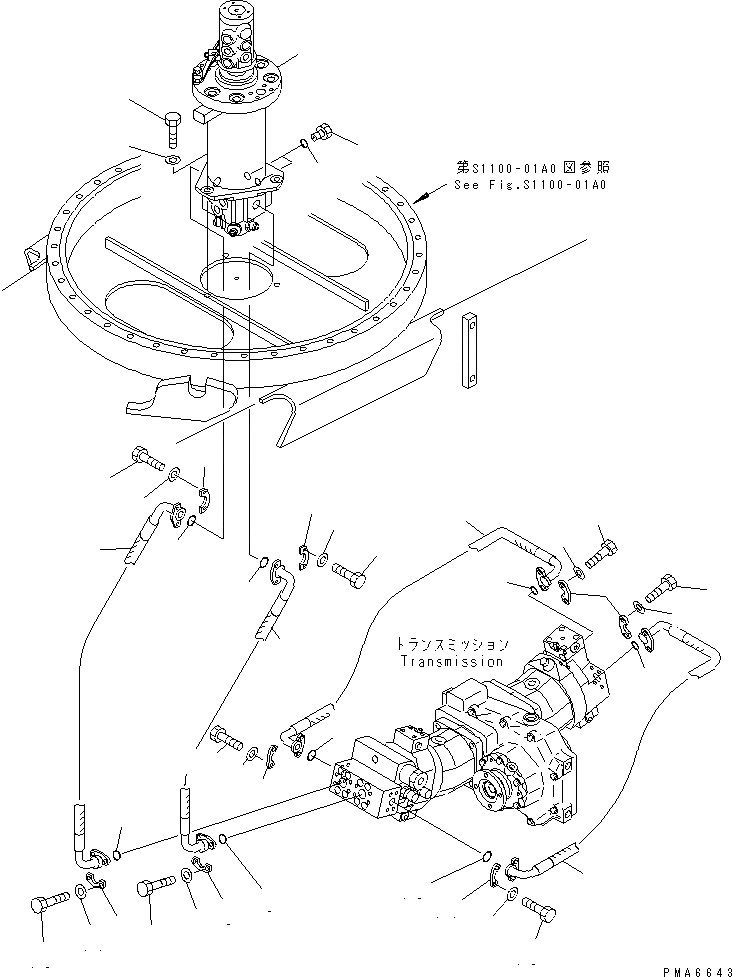 Схема запчастей Komatsu PW130-6K - ЛИНИЯ ХОДА (ПОВОРОТНОЕ СОЕДИНЕНИЕ - МОТОР ХОДА) НИЖНЯЯ ГИДРОЛИНИЯ И ЛИНИЯ ХОДА