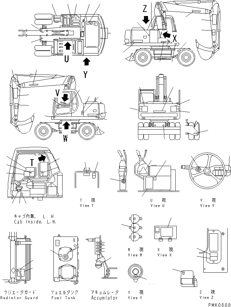 Схема запчастей Komatsu PW130-6K - МАРКИРОВКА (СТАНДАРТН.) МАРКИРОВКА