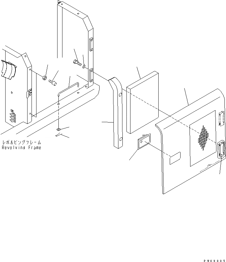 Схема запчастей Komatsu PW130-7K - ЛЕВ. ДВЕРЬ (КАБИНА) ЧАСТИ КОРПУСА