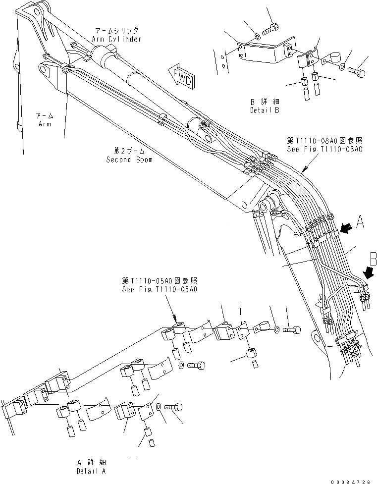 Схема запчастей Komatsu PW130-7K - 2-СЕКЦИОНН. СТРЕЛА (КРЕПЛЕНИЕ) (1-Я СТРЕЛА) (ДЛЯ ПОВОРОТН. РУКОЯТЬ) РАБОЧЕЕ ОБОРУДОВАНИЕ