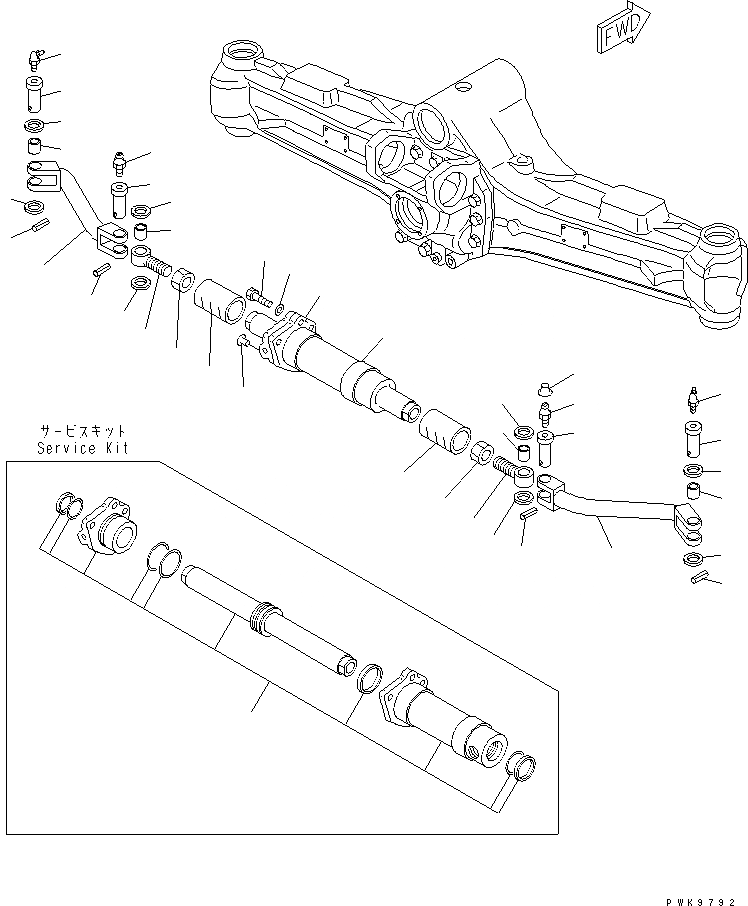 Схема запчастей Komatsu PW130ES-6K - ПЕРЕДНИЙ МОСТ (ЦИЛИНДР РУЛЕВ. УПР-Я И ПОПЕРЕЧНАЯ РУЛЕВ. ТЯГА) СИЛОВАЯ ПЕРЕДАЧА