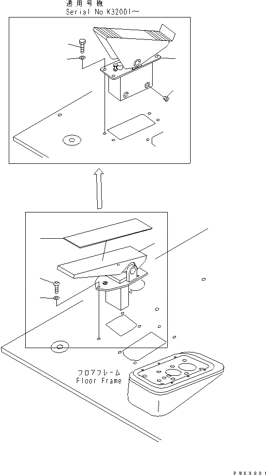 Схема запчастей Komatsu PW130ES-6K - ПЕДАЛЬ ХОДА КАБИНА ОПЕРАТОРА И СИСТЕМА УПРАВЛЕНИЯ