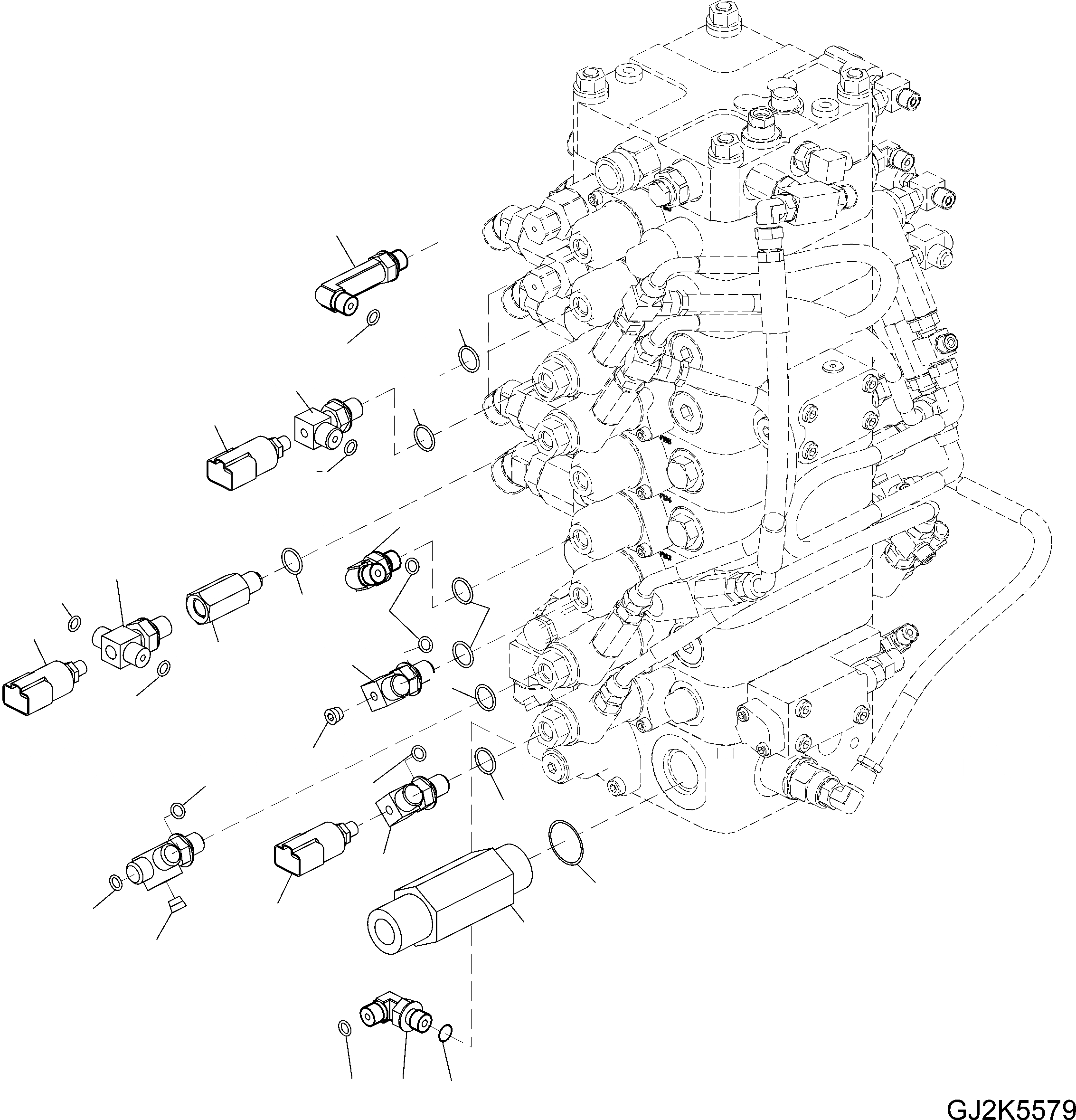 Схема запчастей Komatsu PW140-7 - ОСНОВН. КЛАПАН (9-СЕКЦИОНН./TWO-ЧАСТИ СТРЕЛА) - СОЕДИНИТЕЛЬН. ЧАСТИ (/) H ГИДРАВЛИКА