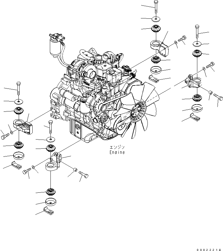 Схема запчастей Komatsu PW160-7K - КРЕПЛЕНИЕ ДВИГАТЕЛЯ КОМПОНЕНТЫ ДВИГАТЕЛЯ