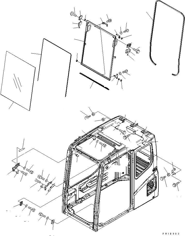 Схема запчастей Komatsu PW160-7K - КАБИНА (ПЕРЕДН. ОКНА) КАБИНА ОПЕРАТОРА И СИСТЕМА УПРАВЛЕНИЯ